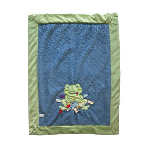 Soft and Cuddly Lollypop Frog Blue Green Tags Baby Blanket Security Lovey